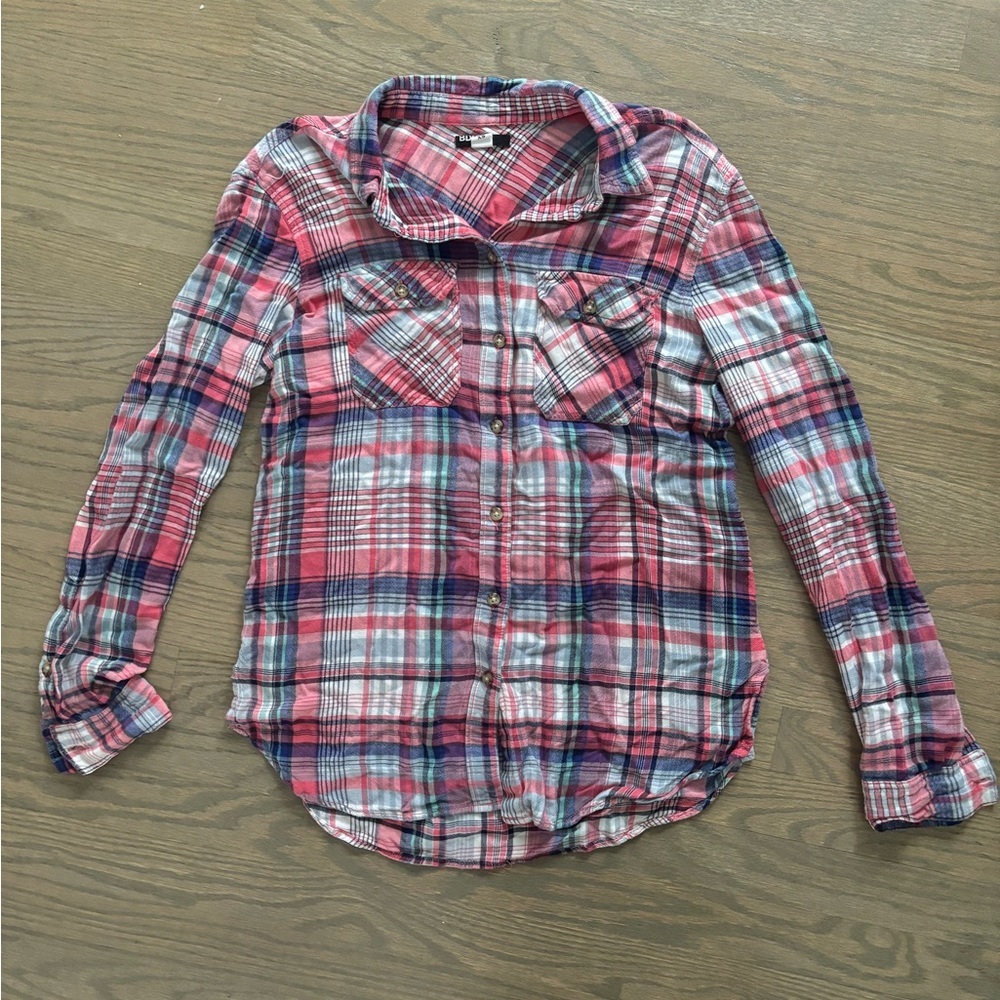 Urban Outfitters BDG pink blue flannel Olaf button down women’s XS